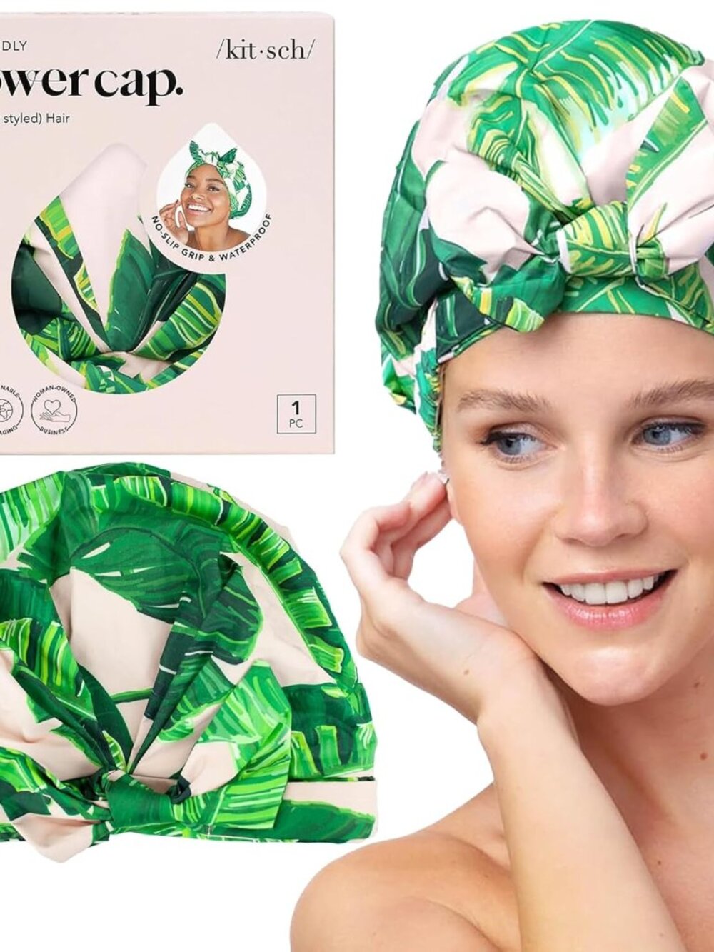 Luxury Large Shower Cap for Women - Palm Leaves
